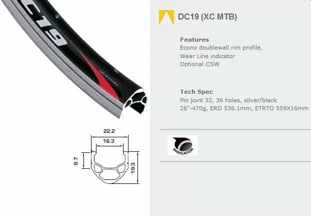 Обод 26"*16мм*32Н DC9 A/V двойной CSW (MTB)индикатор износа черн от магазина Супер Спорт
